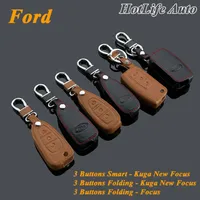 Genuine Leather Car Key Case Smart Key Fob Cover Keychain Fits for Ford Kuga Focus New Focus Folding Car Key Rings Key Chain