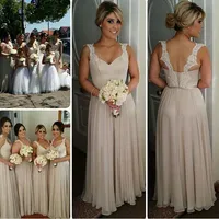 2019 Cheap Champagne Long Bridesmaid Dresses With Straps Sweetheart Lace Chiffon Floor Length Backless Bridesmaid Dresses