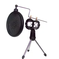 Micrófonos trípode soporte ajustable estudio condensador micrófono soporte de montaje de los trípodes de escritorio para micrófono con cubierta de filtro de parabrisas