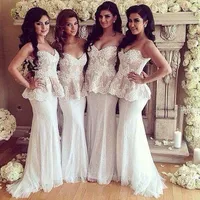 Cheap Long Bridesmaid Dresses New Styles Querida Sweep Trem Frisado Apliques Peplum Saia Maid of Honor Vestidos