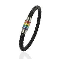 Hommes chauds Bracelets Bracelet en acier inoxydable en cuir PU noir avec Rainbow Magnétique Fermoir Bracelet Bracelet Pour Hommes