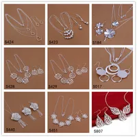 Gloednieuwe 6 sets diffruent stijl en kleur vrouwen sterling zilveren sieraden sets DFMS33, goedkope mode 925 zilveren oorbel ketting sieraden set