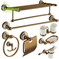 Wholesale- Antique Brushed Bathroom Accessories  Ceramic Space aluminum Bathroom Hardware Sets Wall Mounted Bronze Bathroom Products