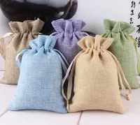 Fabrika fiyat Doğal Çuval Keten Kumaş Favor hediyeler takı Çanta İpli Çanta Hediye Düğün Takı Torbalar 10.5 cm * 15.5 cm 8 renkler