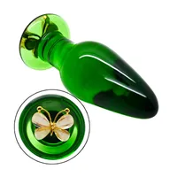 RomeoNight Butterfly Floral Glass 크리스탈 엉덩이 플러그 여성을위한 아날 섹스 토이, 커플을위한 에로틱 섹시한 게임 제품 q1106