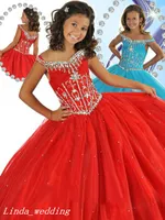 Rapariga Curto Pageant vestido de princesa vestido de baile de tule partido do queque Prom Dress For da Luz Vermelha do Aqua Pretty Girl Dress For Criança