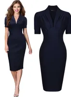 Бесплатная доставка женская 1960-х годов винтажный стиль ретро Shirtwaist Сплит Bodycon Slim Fit морщин V шеи платья коктейль платье 3217