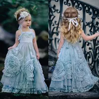 2019 pollcake bloem meisje jurken voor bruiloften gegolfde kinderen pageant jurken bloemen vloer lengte kant party communie jurk