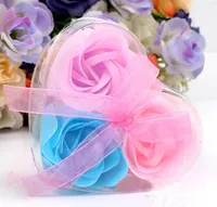 3pcs set pvc box verpackt Herzform handgemachte Rose Soap Blütenblatt Simulation Blume Papier Blume Seife Valentinstag Geburtstag Party Geschenke