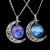 12スタイルのトレンディなジュエリーのカラフルな地球と月の形の時間宝石のペンダントネックレス女性のための安い衣装の宝石類