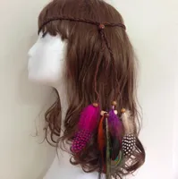 Mulheres Menina de camurça headband bohemian boho pena de pavão trançado cadeia faixa de cabelo faixa bandanas Hippie Hairband Envoltório COLAR LONGO