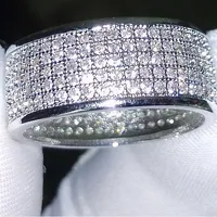 Groothandel - 250 stks Sieraden Diamonique Gesimuleerde Diamant Wit Volledige Topaz 10kt Wit Goud Gevuld Vrouwen Wedding Band Ring Gift SZ 5-11