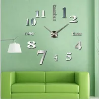 Wholesale- Happy home Living Room Bedroom Home Docerate Wall Clock Modern DIY Large Wall Clock 3D Mirror Surface Sticker Home Office Decor