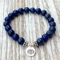 Sn1039 Äkta Lapis Lazuli Armband Natursten Bead Mäns Bracelet Throat Chakra Andlig Yogi Present Gratis Frakt