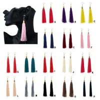 Bohemian Vintage Long Tassel Dangle Earrings Divers 16 couleurs Thread Fringe Drop Earring Bijoux pour femmes
