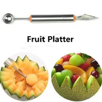 Edelstahl Obst Carving Messer Frucht Slicer Melon Bälle Löffel Multifunktions Küche Kunstwerkzeug 1 Stück