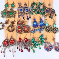 Mix vintage Boho Ethnic earrings galzed diamond resin long tassel statement dangle bronze silver Ear hook For women Fashion jewelry in bulk