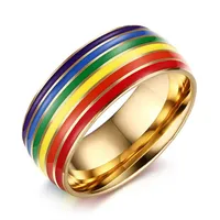 Gökkuşağı Yüzük Eşcinsel Altın Kaplama Çift Yüzükler Gay Pride Takı Paslanmaz Çelik Lezbiyen Anel De Ouro Anillos Bague