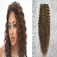 Cinta humana en cinta marrón ligera rizada Kinky en extensiones de cabello HUMANO 100G 40PCS / PAQUETE CINTURA DE PIEL DE PIEL ADHESIVADOR
