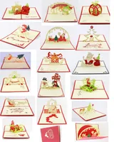 Partihandel 3D hälsningskort Jul hälsningskort Juldekorationer pop upp hälsningskort, 16 objekt blandade per parti