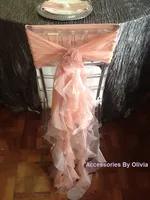 Custom Made 2016 Femminile Blush Organza Chair Covers Ruffles Chair Sashes Decorazioni di nozze romantiche Forniture di nozze