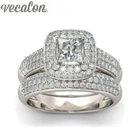 Vecalon Luxury Jewelry 138Pcs Cz diamond Engagement Wedding Band Ring Set for Women 14KT White Gold Filled Female Party ring