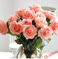 Hurtownie 15 Kolory Decor Rose Sztuczne Kwiaty Jedwabne Kwiaty Prawdziwy Dotyk Rose Wedding Bukiet Home Party Design Kwiaty Bride Bukiet