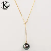 fashionable design Genuine natural culture 9-10mm tahitian pearl jewelry 18K gold adjustable Tahiti Black Pearl Pendant necklace for women