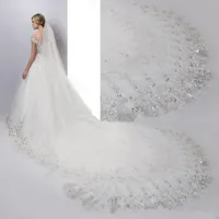 4m Sluier 2017 Bling Bling Crystal Cathedral Bridal Sluiers Luxe Lange Applique Beaded Custom Made Hoge Kwaliteit Huwelijksluiers