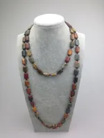 ST0004 Square picasso jasper Bead 42 inch Knotted Long semi precious stone necklaces New Design Necklace free shipping