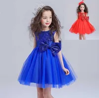 Pullu Çiçek Kız Elbise Gelinlikler Dantel Kırmızı / Mavi Prenses Elbiseler Düğün Avrupa Tarzı EMS / DHL Ücretsiz