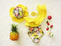 Tek Parça Mayo Çiçek Yüzme Suit Çocuklar Kız Toddler Kız Banyo Takım Elbise Moda Çocuk Mayo Yüzme Kapaklı