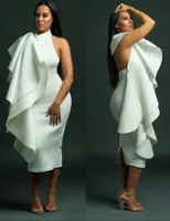 Nigerian Elegant Special White Short Cocktail Dresses Ruffles Backless Evening Party Dresses Back Slit Prom Dresses Arabic African