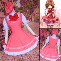 Venta al por mayor-Anime Cardcaptor Tarjeta Captor Sakura Kinomoto Sakura Cosplay Disfraz Vestido Casquillo