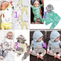 2016 новая осень осень новорожденный мальчик девочки одежда симпатичные рождественские топы олень с капюшоном + полосатые длинные брюки 2 шт. наряд Детская одежда набор