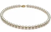Encantador natural 8-9mm blanco Akoya perla collar 18 pulgadas Cierre de oro 14k