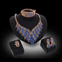 Conjuntos de jóias 2016 Luxo Estilo Real Azul Beads Conjuntos de Jóias de Casamento 18 K Banhado A Ouro Partido Jóias 4-Piece Set Atacado Drop Shipping JS080