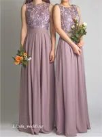 Dusty Rose Bohemian Bridesmaid Dress Formal Applique Chiffon Floor Length Long Maid of Honor Dress Wedding Party Gown