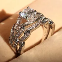 El oro de envío libre al por mayor genuino 2ct Topaz Diamonique diamante de la CZ 10KT blanco lleno de diamante simulado compromiso de la boda del sistema del anillo SZ 5-11