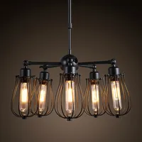 Svart järn ljuskrona glans abajur amerikanska landstil industrin loft hängande lampa e27 Edison bulb bar / café belysning
