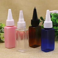 100pc 30ml empty pink blue brown clear square plastic PET glue water container with pointed cap,E liquid plastic bottles,travel size bottles
