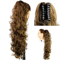 Synthetic hair Ponytails Claw Pony tails women curly wavy clip in on hair extensions 31inch 220g hair pieces 12colors
