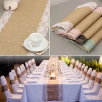 2.75mx30cm Lace Vintage Natural Burlap Jute Table Runner Cloth Wedding Party Decorfor Home Hotel