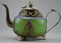 Décoré de koleksiyon Eski Travail Manuel Yeşim Tibet Argent Ejderha Çay Pot de Singe Couvercle