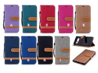 Jean Hybrid Leather Wallet Fodral för iPhone 13 Pro 12 11 XR XS Max X 8 7 6 6s Galaxy M32 A03S A82 A22 S21 S20 A52 A72 Tyg Stativhållare Hit Färg TPU-kort Slot Flip Cover Peum