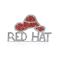 Toptan-Rhinestone Kırmızı Şapka Tema Takı "Kırmızı Şapka" Word Broş Pins Kırmızı Şapka Society Bayanlar için