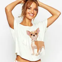 Toptan-Sevimli T Gömlek Kadın Chihuahua Baskı Uyku Üst Kırpma Tops Köpek Yaz Gevşek Tops Kısa Kollu Artı Boyutu S-XXL Pamuk Pijama T61013