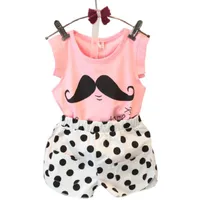 Wholesale- 2017 Summer Tsaujia  Baby Girls Clothing Set Sleeveless T-shirt+Polka Dot Pant 2pcs Kids Cotton Clothes Set 2-8 Years KF064