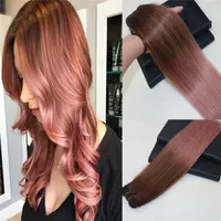 100% Unprocessed Virgin Omber Russian Human Hair Extensions Rose Gold Highlights Remy Hair Weaving Straight Sew in Double Weft Hair Weave