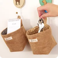 Hot sales Zakka style storage box jute with cotton lining sundries basket mini desktop storage bag hanging Space Saving Cotton